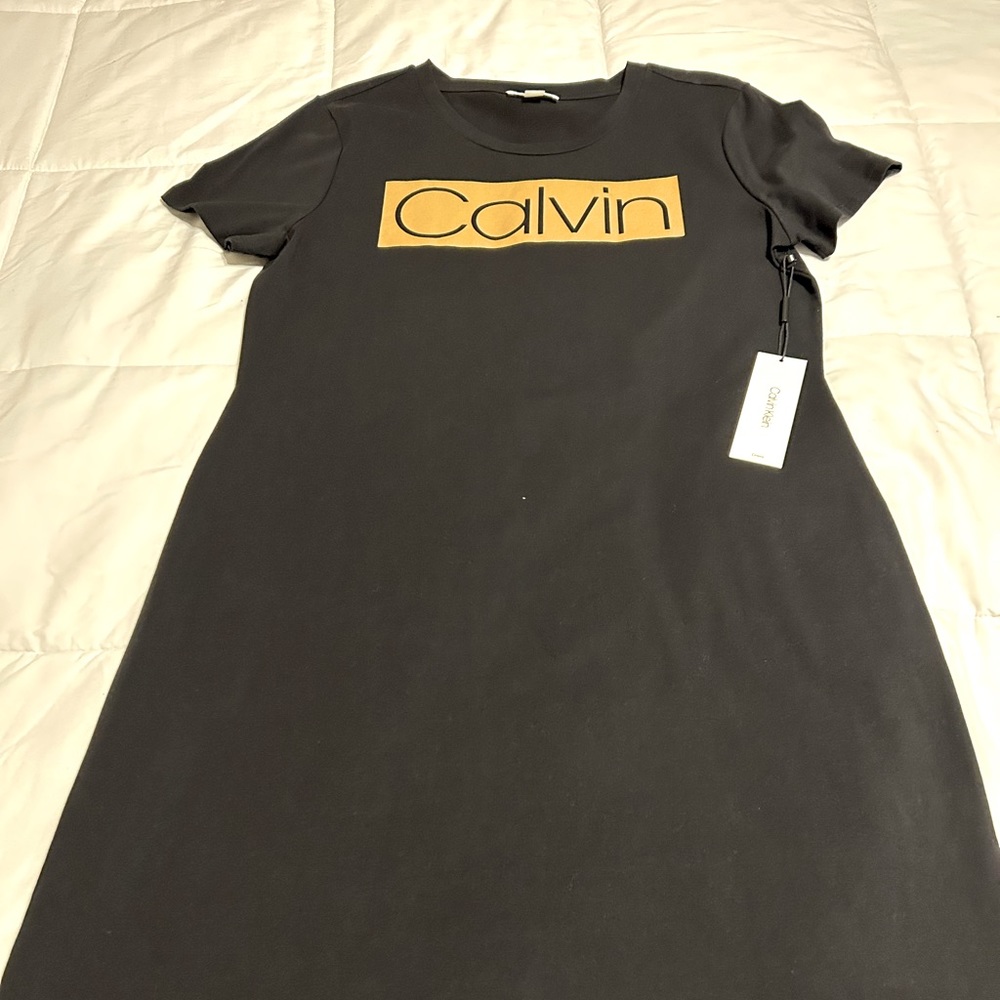 New Black Calvin Klein Dress with Gold print Size L